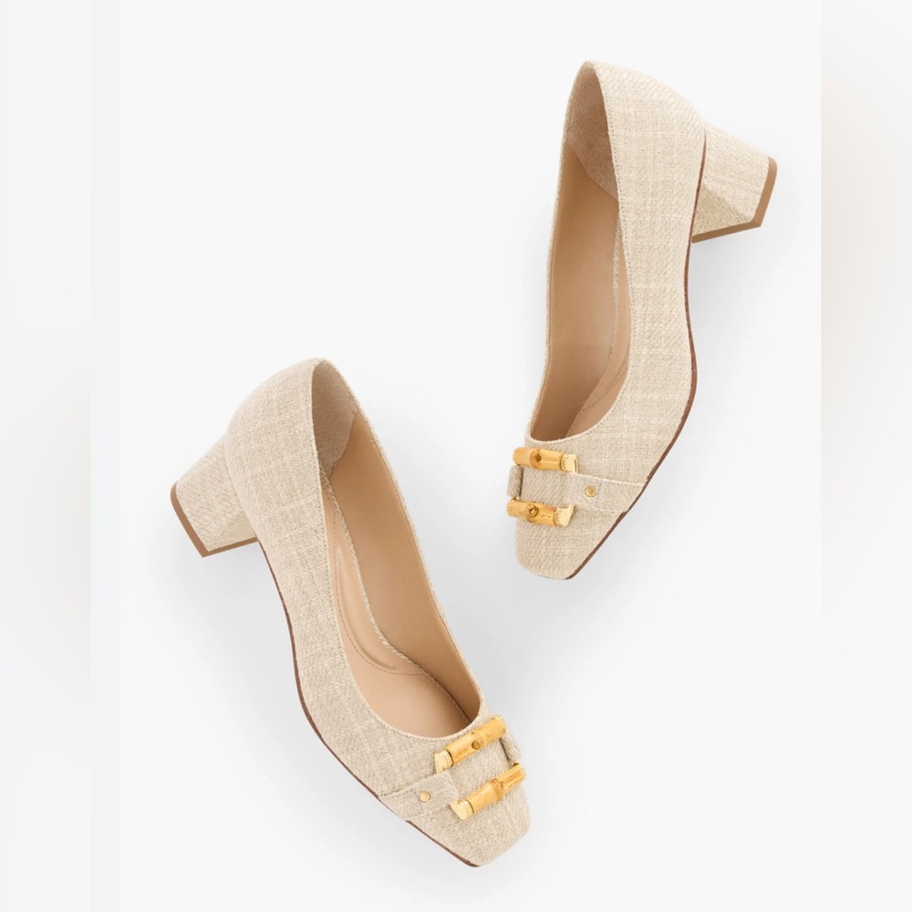 TALBOTS Carlyle Bamboo Buckle Linen Pumps 7